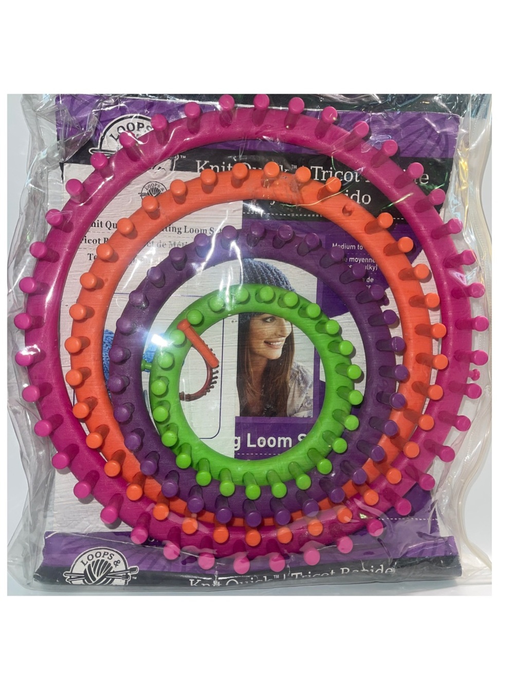 Loops & Threads Multi-Size Round Knitting Loom Set - Pink, Orange, Purple, Green